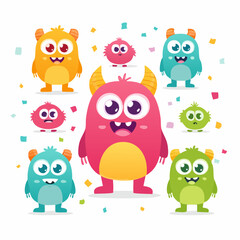 Fototapeta premium A vibrant collection of diverse and whimsical cartoon monsters, exuding playful energy and charm, perfect for playful designs and festive occasions