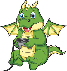 Cute dragon playing video game
