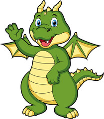 Cute green dragon waving