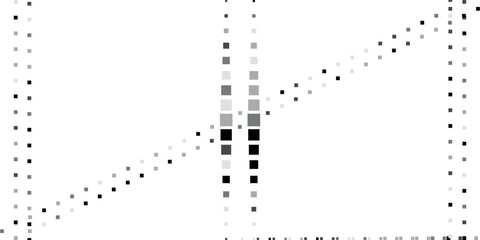 Abstract monochrome graphic with intersecting dotted lines composed of small squares on a white background.