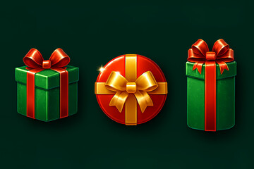 Three Festive Gift Boxes With Red Ribbons And Gold Bow, Perfect Holiday Gift Display