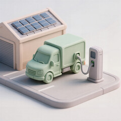 Electric vehicle charging station with solar panels urban setting 3d model sustainable technology aerial view
