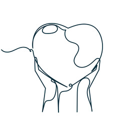 continuous line drawing hand holding heart love