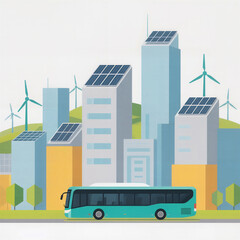 Green public transport initiative urban cityscape infographic design sustainable environment aerial view renewable concepts