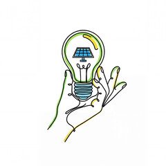 Innovative energy solutions solar-powered light bulb concept in hand modern graphic design bright environment
