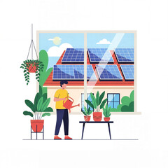 Indoor gardening activity home illustration natural light close-up sustainable living