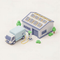 Sustainable energy action electric truck charging at eco-friendly facility urban environment digital illustration