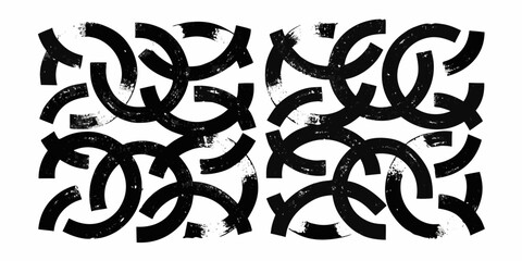 Abstract grunge pattern of interlocking arcs in black and white