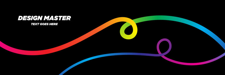 3D Rainbow Ribbon &ndash; Abstract Gradient Line Waves on Black Background, Modern Squiggle Design