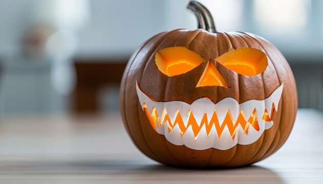 Close up of hands carving intricate designs on a halloween pumpkin in a warm festive glow