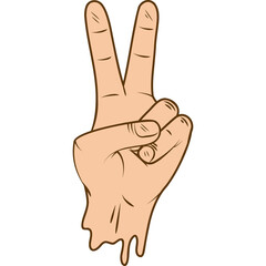 Human Hand Gesturing Peace Sign V Symbol with Transparent Background Hand Drawn Style Dripping Effect