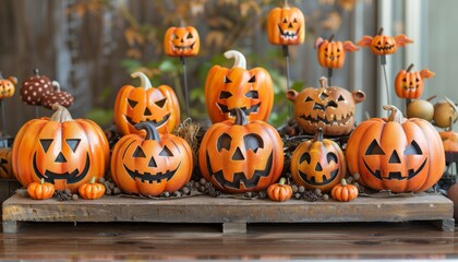 Vibrant halloween product display with pumpkins, costumes, and festive decor in retail store
