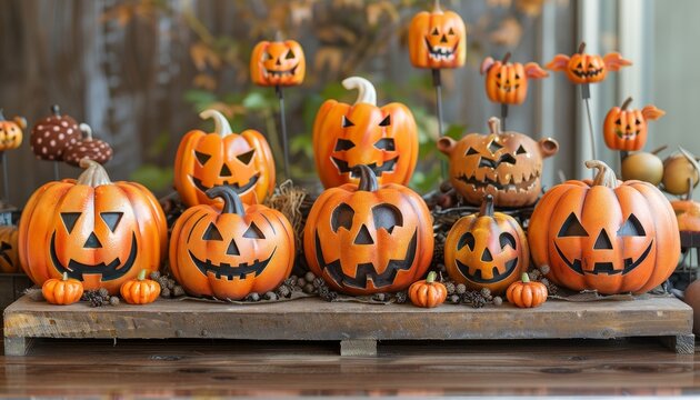 Vibrant halloween product display with pumpkins, costumes, and festive decor in retail store - Powered by Adobe