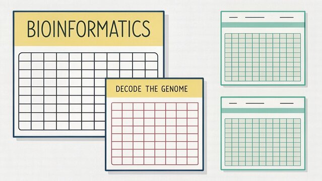 Bioinformatics Conceptual Illustration Showing Data Tables for Genome Decoding in Scientific Research and Analysis