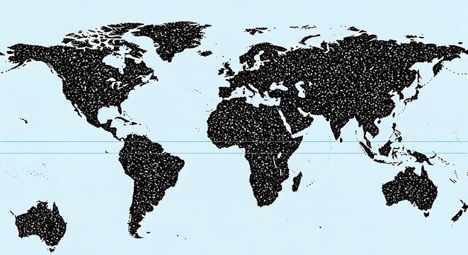 World Map Showing Population Density Distribution Across Continents. - Powered by Adobe