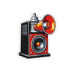 Retro styled speaker with a megaphone attachment, isolated on black background