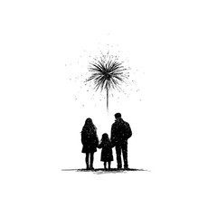 Family silhouette watching a firework display