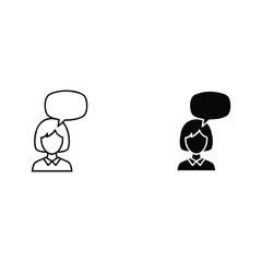 Woman avatar with speech bubble icon outline and solid version