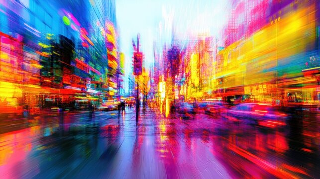 Vibrant urban nightlife exploration city center digital art colorful abstract view experiencing neon lights