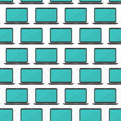 Flat Style Seamless Laptop Pattern with Turquoise Screen Technology Backdrop