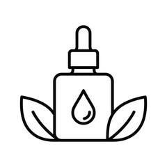 Outline icon of essential oil dropper bottle with leaf element