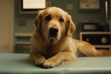 Veterinary care for a golden retriever animal hospital pet treatment calm environment close-up view health and wellness