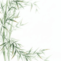 Fototapeta premium Watercolor Green Bamboo Frame on Clean White Background