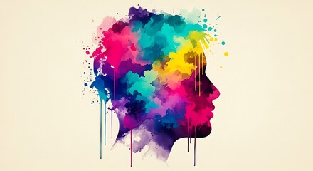 Fototapeta premium Vibrant watercolor head silhouette symbolizes creativity and innovative thinking
