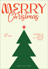 Minimal Christmas Party Invitation Card with Tree Illustration