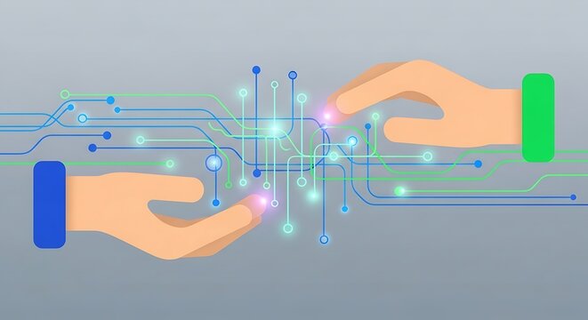 Hands Connecting with Technology - A Digital Interaction Concept.