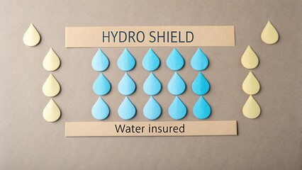 Colorful Raindrop Shapes Representing Hydro Shield Concept Water Resistance Insurance on Neutral Background