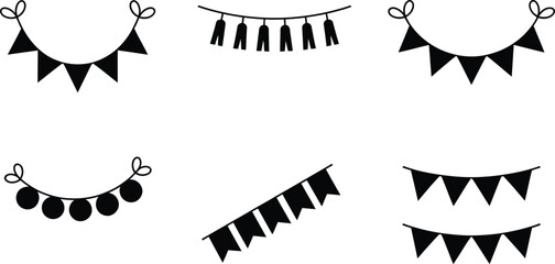 Collection of Decorative Bunting and Garland Icons for Celebrations and Parties