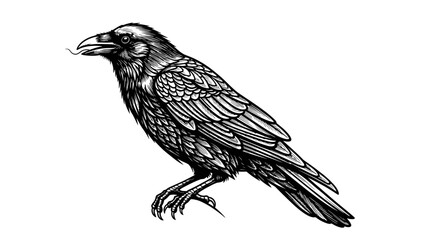 Fototapeta premium Detailed Black and White Illustration of a Raven