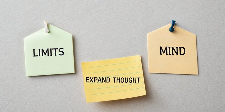 Colorful sticky notes with motivational words concept for personal growth and creativity in a modern workspace setting