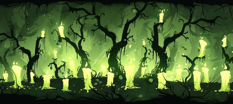 Enchanted forest with luminous mushrooms creating a magical fantasy atmosphere in vivid detail