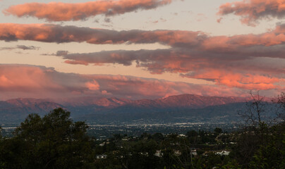 Scenic panoramic San Fernando Valley vista at sunset, Los Angeles, Southern California
