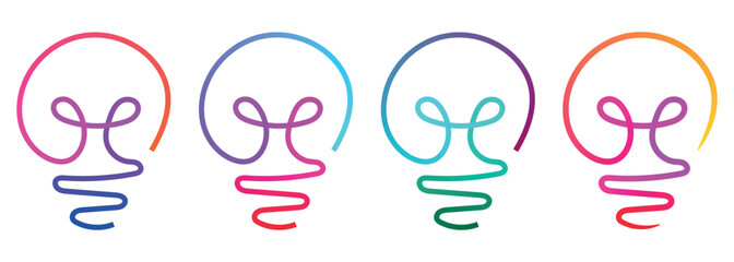 Creative light bulb line art in vibrant gradient colors representing idea generation