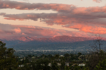 Scenic panoramic San Fernando Valley vista at sunset, Los Angeles, Southern California