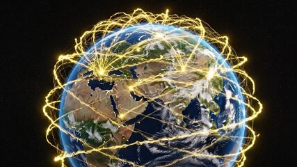 Dynamic 3D Earth with Light Trails Visualizing Global Communication Network