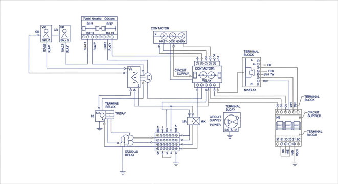 Automotive Electrical System Wiring Diagram for a Complex Circuit with Multiple Relays and Connectors.