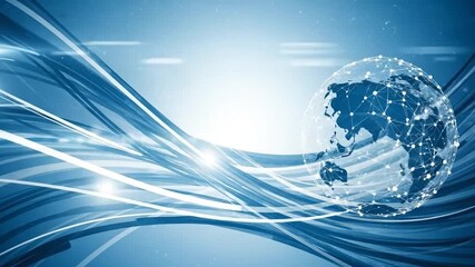 Dynamic Global News Broadcast with Blue Abstract Lines and Modern White Design