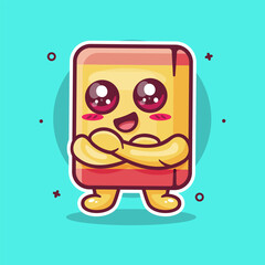 Cheerful eraser character mascot with crossed arms isolated cartoon in flat style design