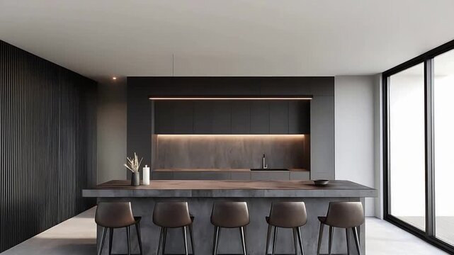 Modern Luxury Kitchen Interior Design with Sleek Grey Cabinets and Island.