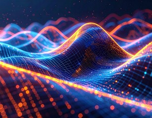 Vibrant abstract digital waves illustrating complex data streams, big data, AI, sound visualization, and advanced technological networks for future innovation