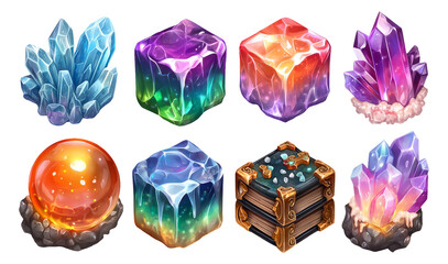 Fototapeta premium Glossy Crystal Tokens in 3D Variety with Ice and Fantasy Theme Illustration