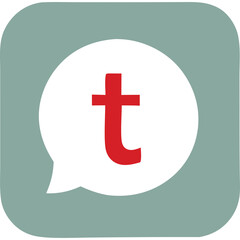 Obraz premium Red letter T inside white speech bubble over gray square background simple icon graphic design element