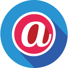 Red Letter A Symbol Inside Pink Circle Surrounded by Blue Ring with Long Shadow Effect on Transparent Background