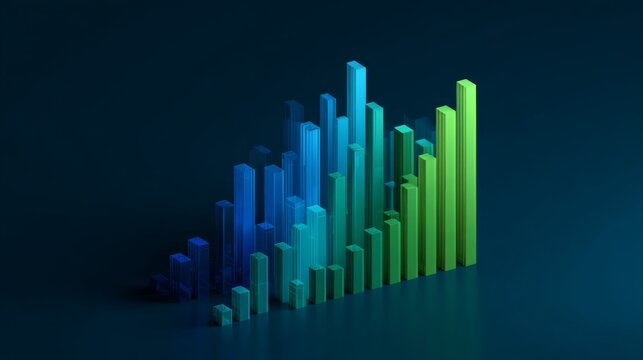 3D Data Visualization Concept with Colorful Bar Graphs on Dark Background to Represent Growth, Progress, and Success in Business Metrics - Powered by Adobe
