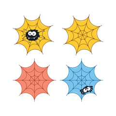 Colorful spider webs with playful cartoon spiders.