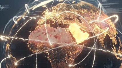 Global crisis update with glowing continents, worldwide news and breaking alerts